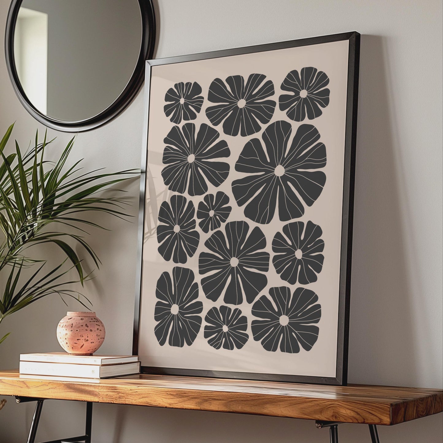 Botanical Flower Print, Black and White Floral Art, Modern Wall Decor, Minimalist Poster, Nature wall art print