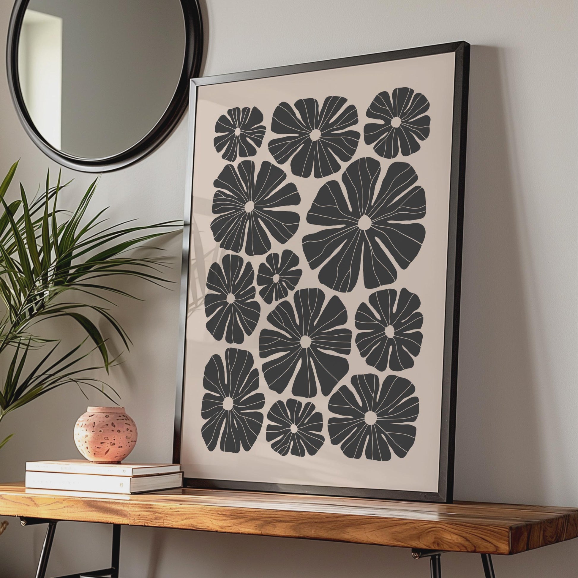 Botanical Flower Print, Black and White Floral Art, Modern Wall Decor, Minimalist Poster, Nature wall art print