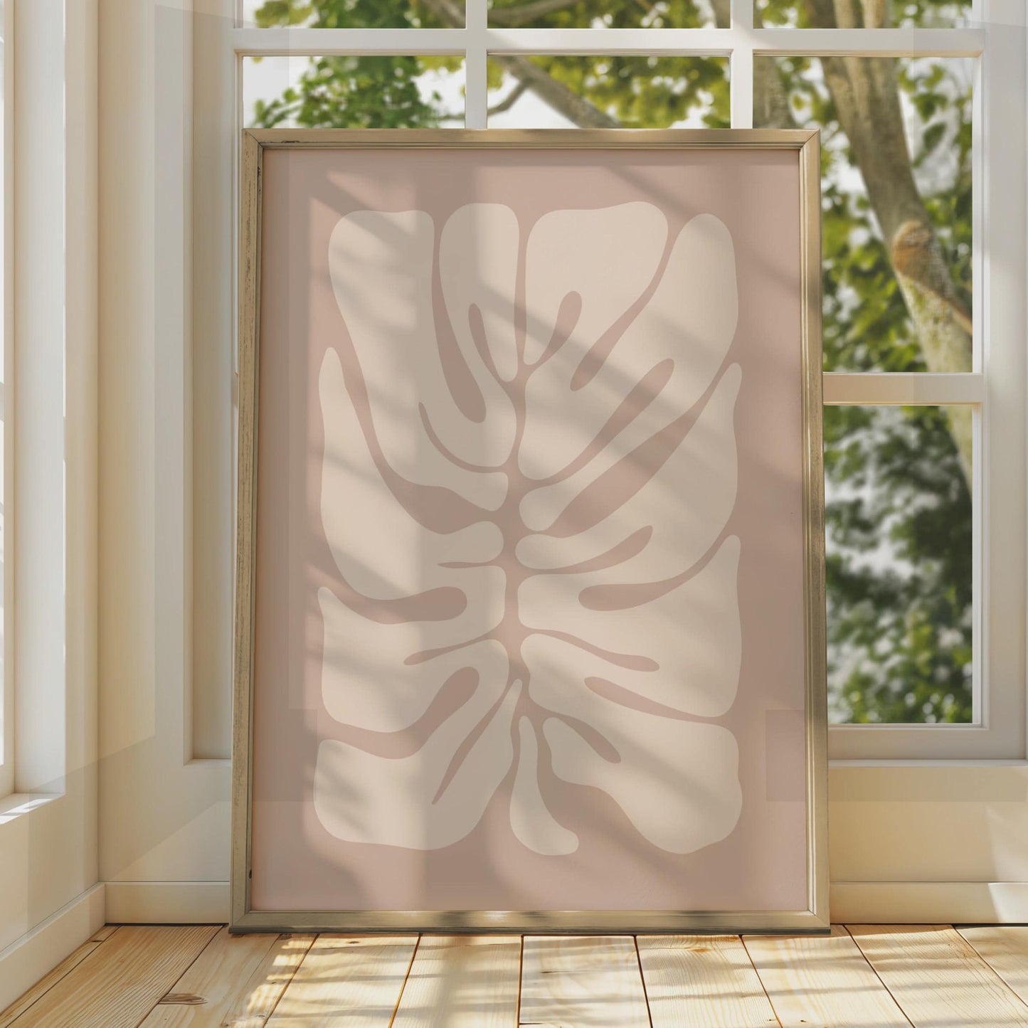 Minimalist Monstera Leaf Print, Abstract Botanical Wall Art, Beige Nature Decor, Modern Home Artwork wall art print