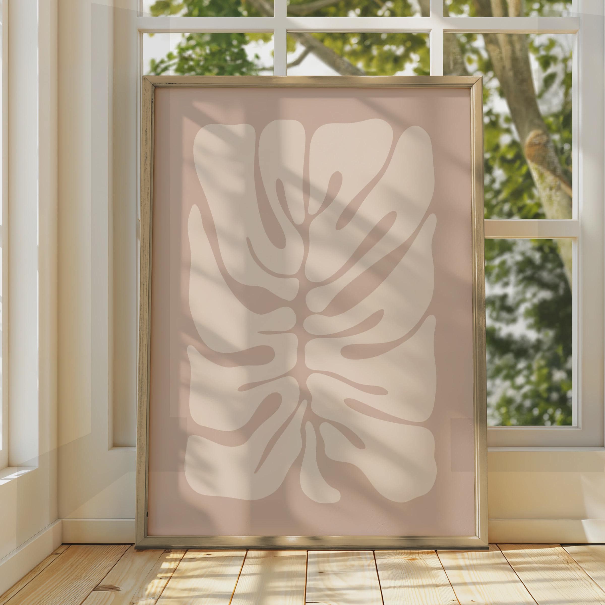 Minimalist Monstera Leaf Print, Abstract Botanical Wall Art, Beige Nature Decor, Modern Home Artwork wall art print
