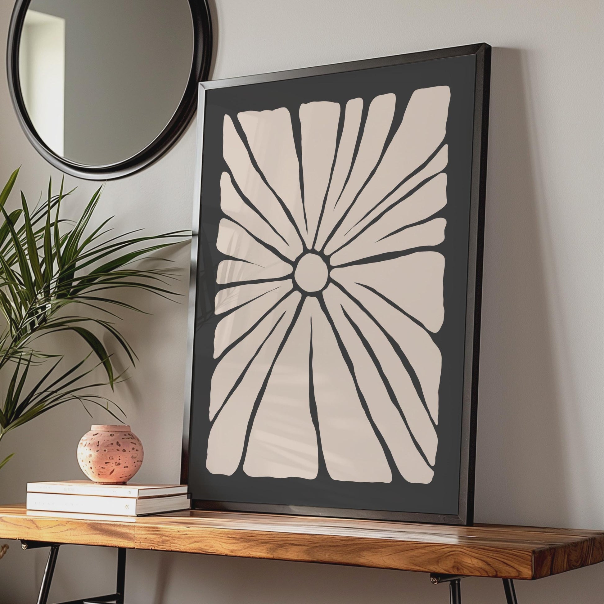 Botanical Flower Print, Minimalist Black Pink Floral Wall Art Poster wall art print