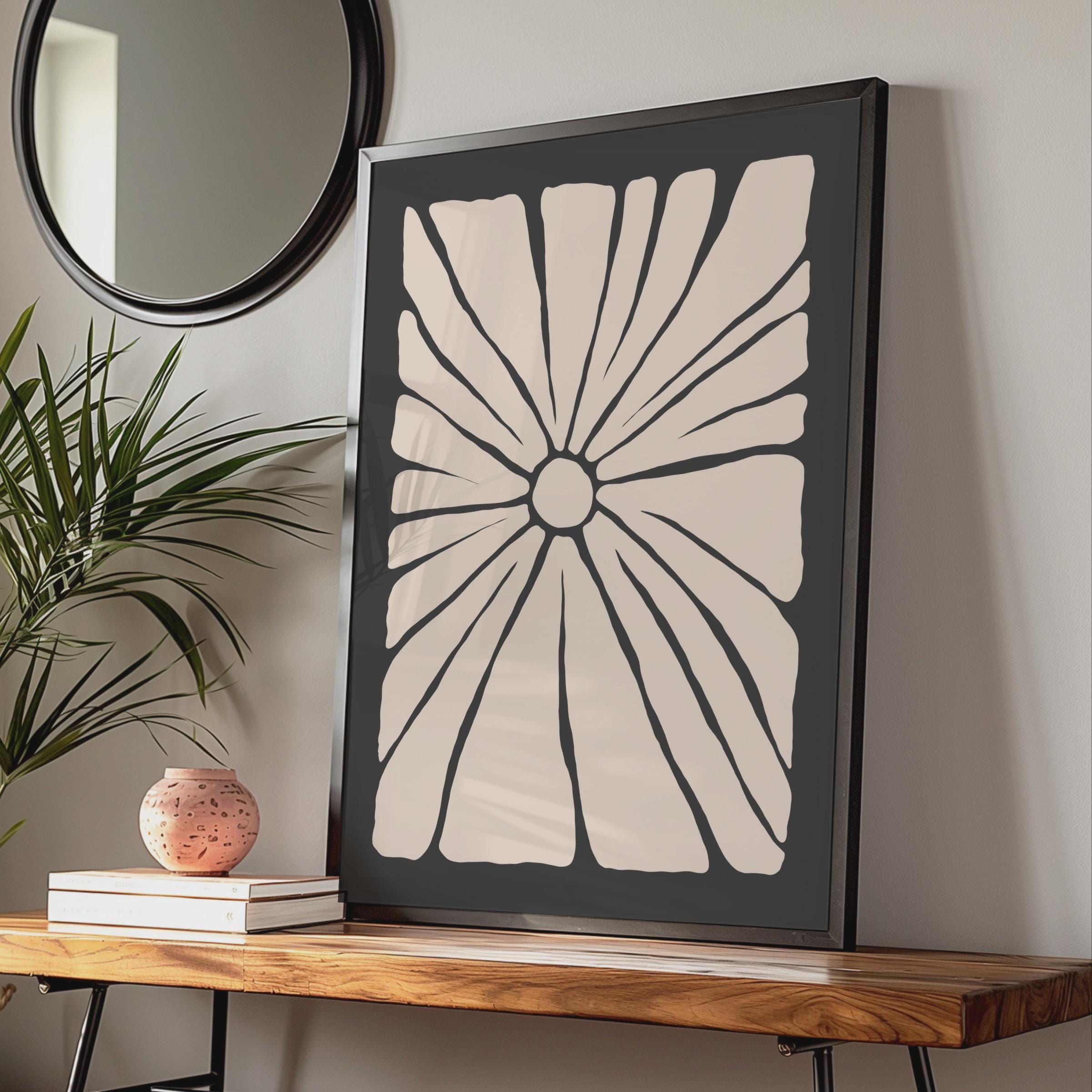 Botanical Flower Print, Minimalist Black Pink Floral Wall Art Poster wall art print