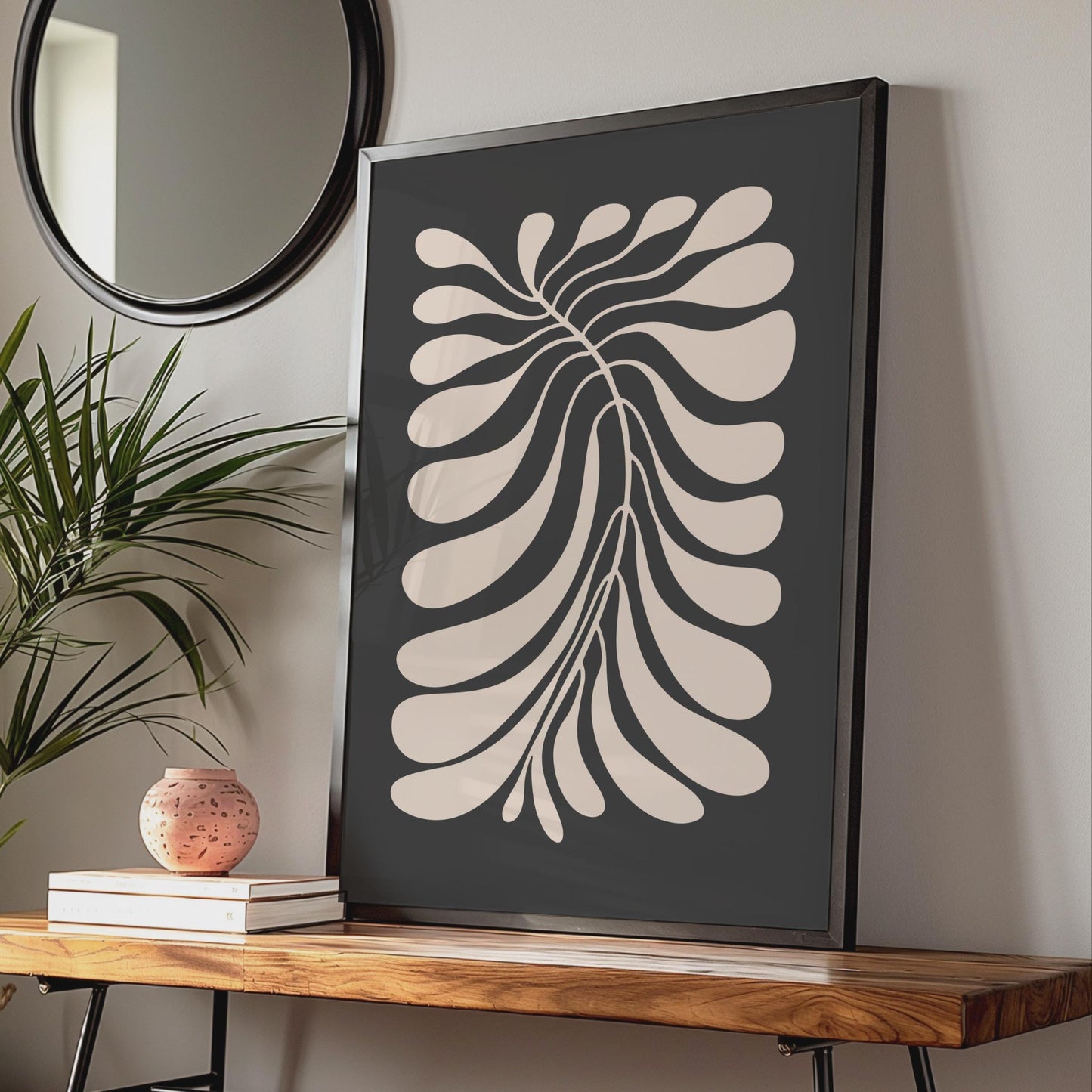Botanical Leaf Poster, Modern Monochrome Art, Abstract Wall Decor, Minimalist Home Design wall art print