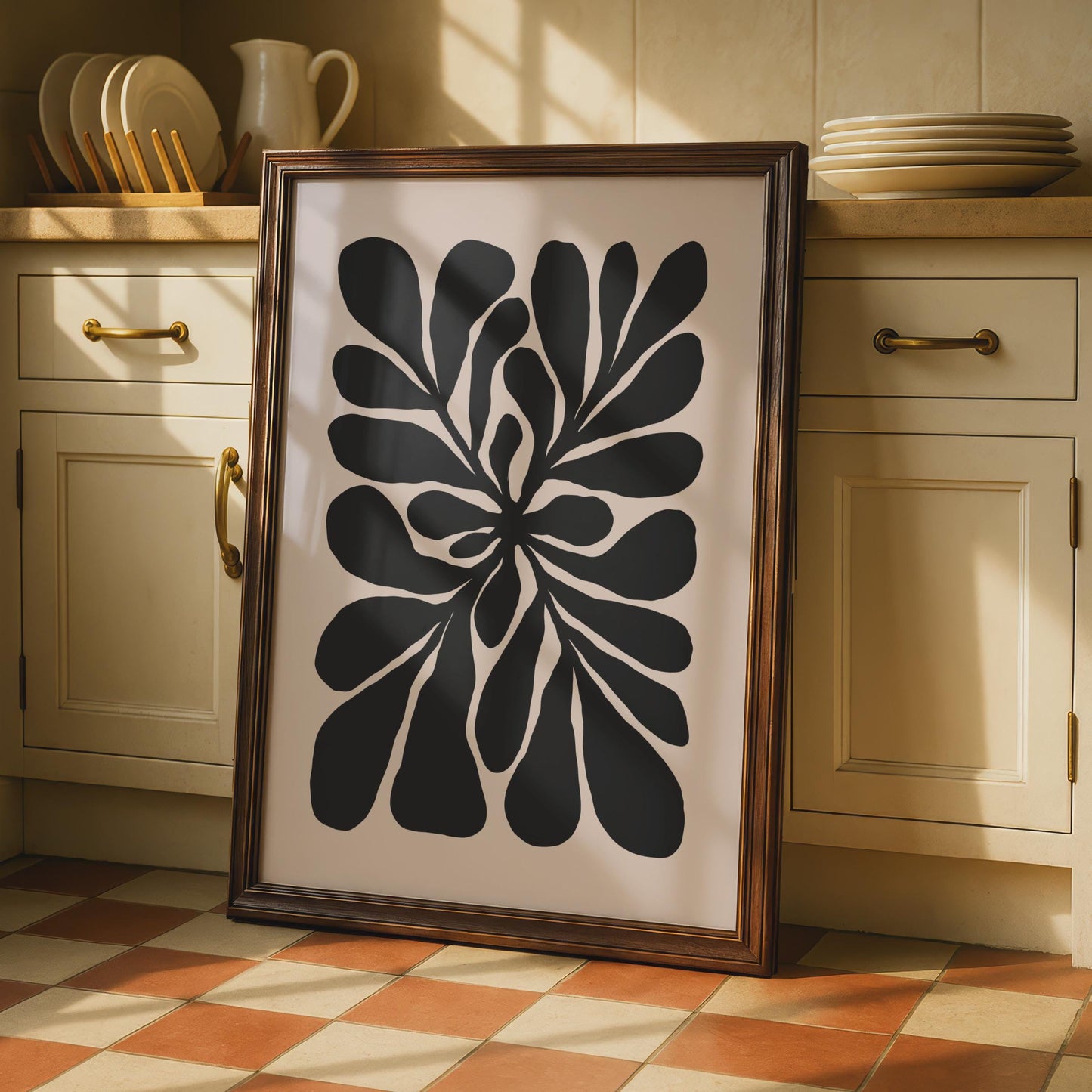 Bold Black Botanical Wall Art, Minimalist Flower Print, Modern Home Decor, Abstract Floral Design wall art print