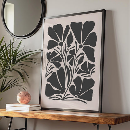 Bold Botanical Flower Print, Minimalist Floral Poster, Black and Beige Art for Home Decor wall art print