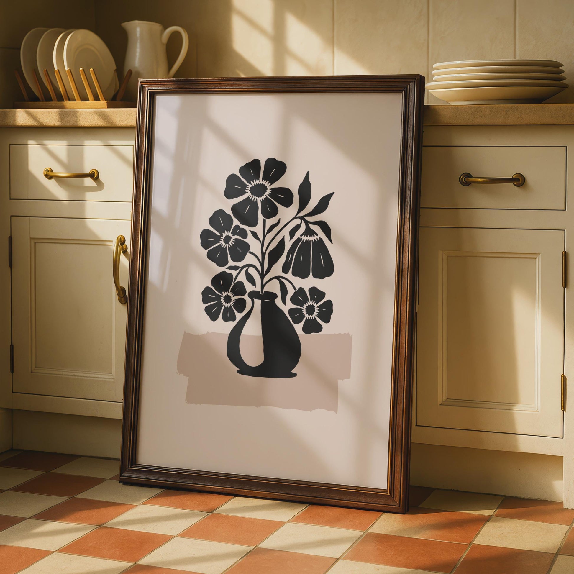 Botanical Flower Art Print, Black Floral Illustration, Minimalist Wall Decor wall art print