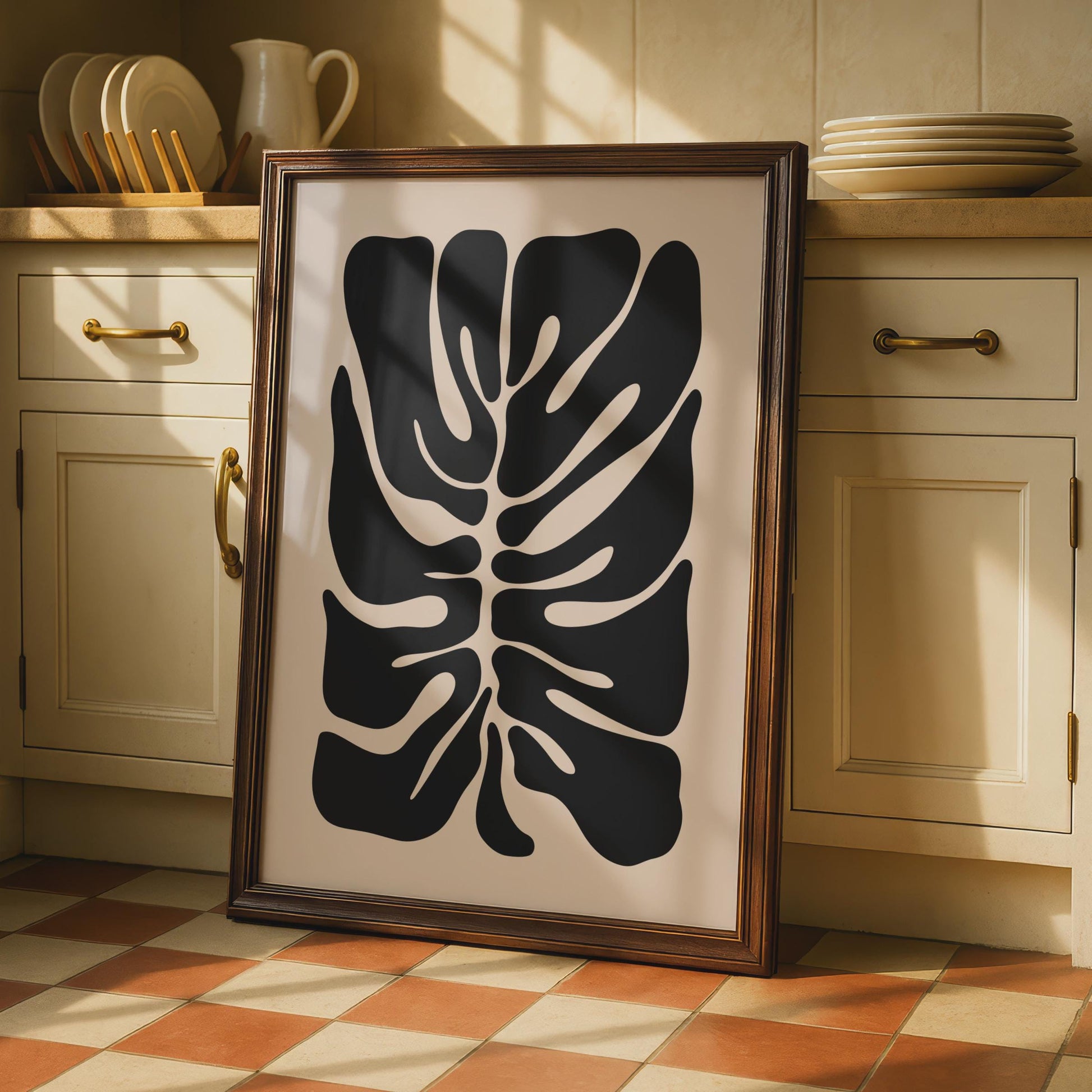 Monstera Leaf Print, Modern Abstract Black Botanical Wall Art, Minimalist Home Decor, Nature Poster wall art print