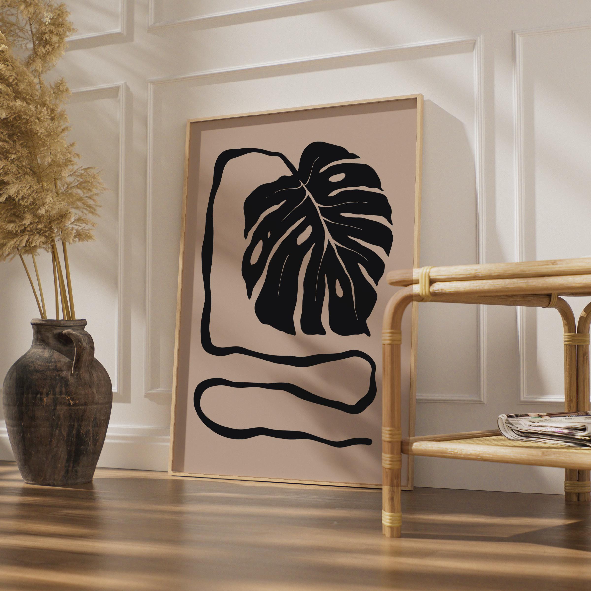 Botanical Monstera Leaf Print, Minimalist Black Beige Wall Art wall art print