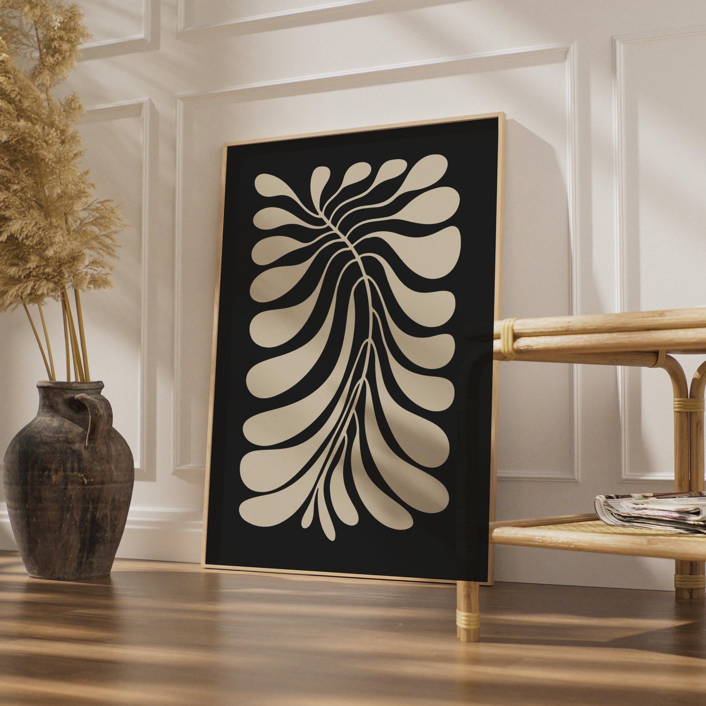 Botanical Leaf Print, Black Cream Minimalist Poster, Nature Wall Art Home Decor wall art print
