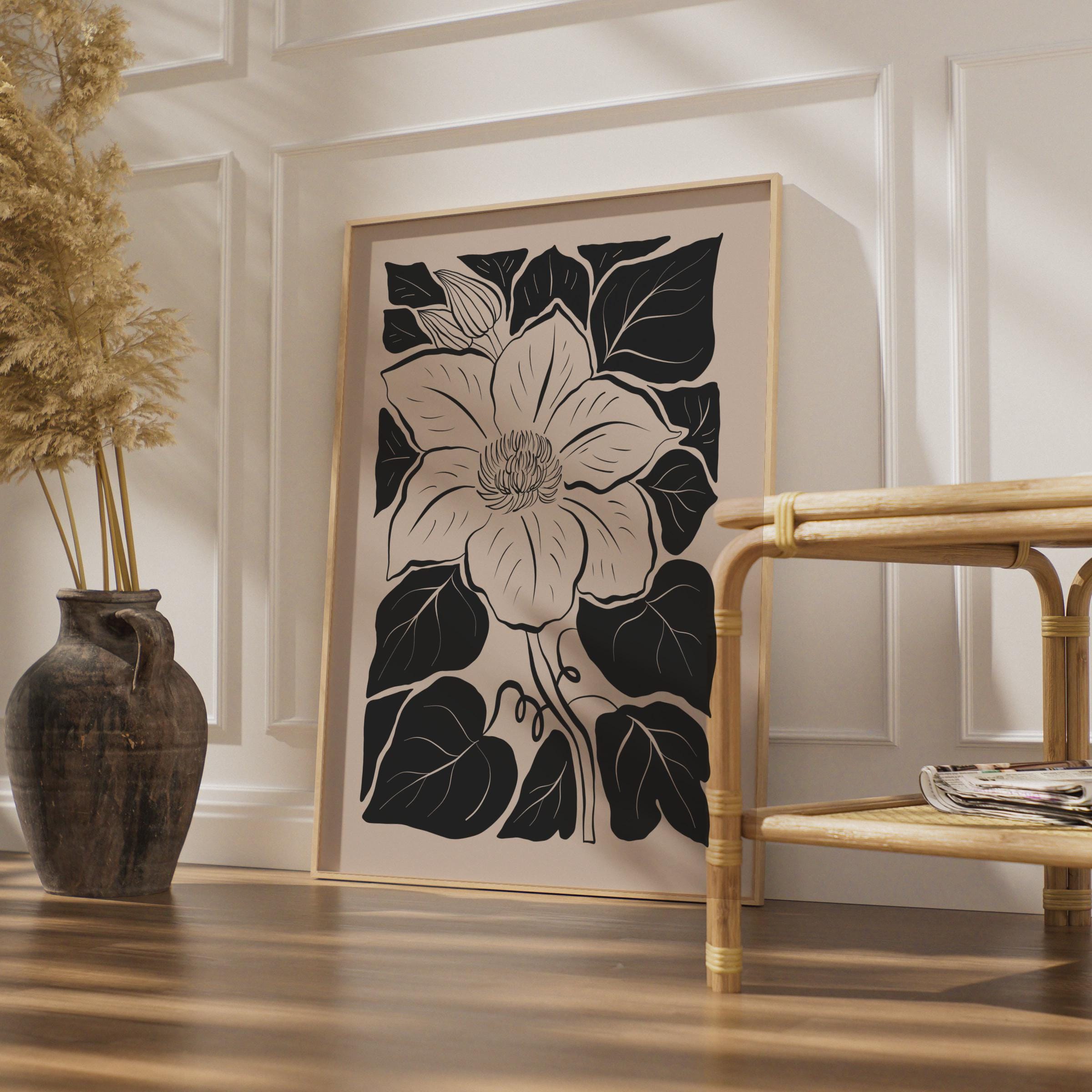 Botanical Flower Poster, Elegant Vintage Floral Art, Minimalist Wall Decor, Black and White Art wall art print