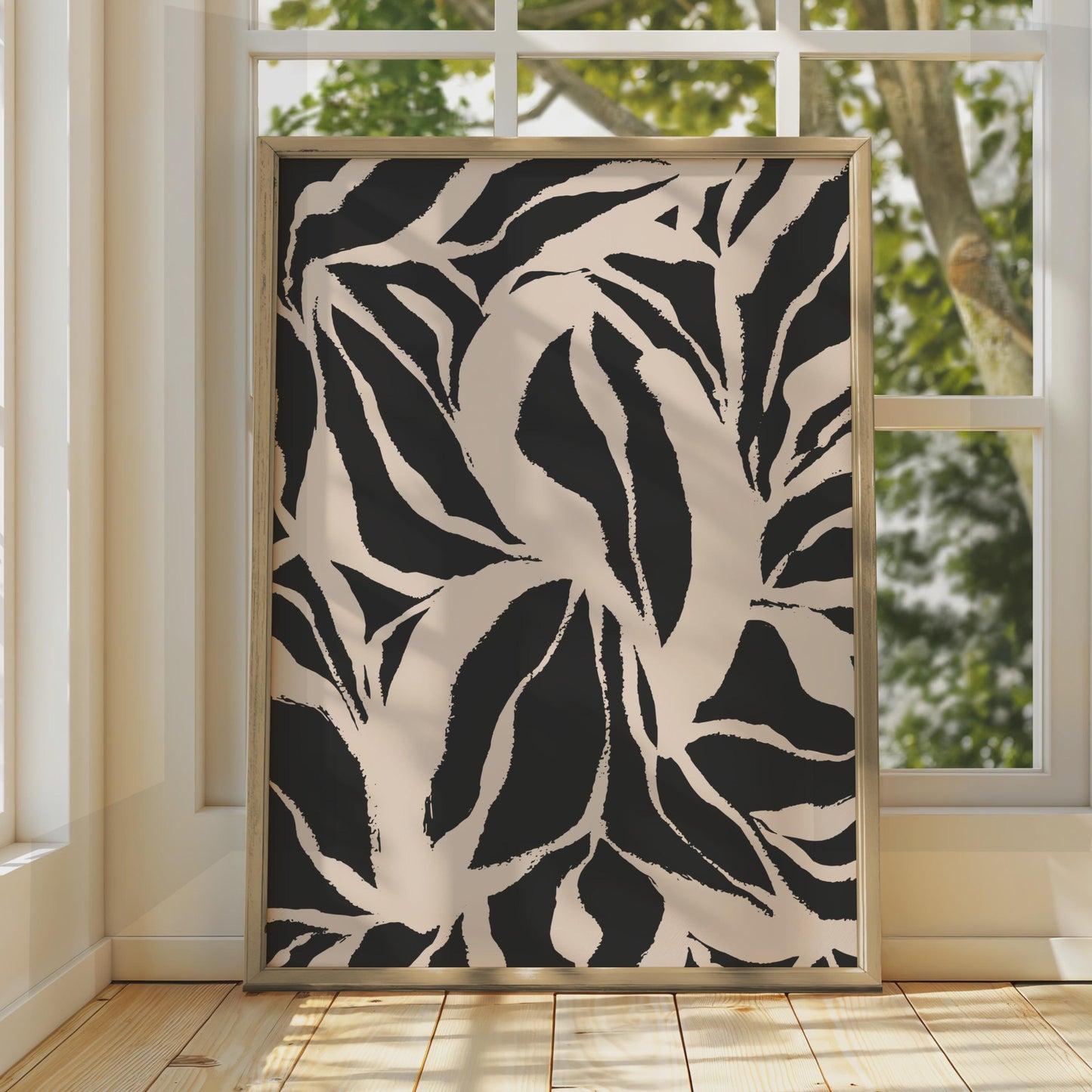Botanical Leaf Print, Black Blush Abstract Poster, Modern Nature Wall Art wall art print