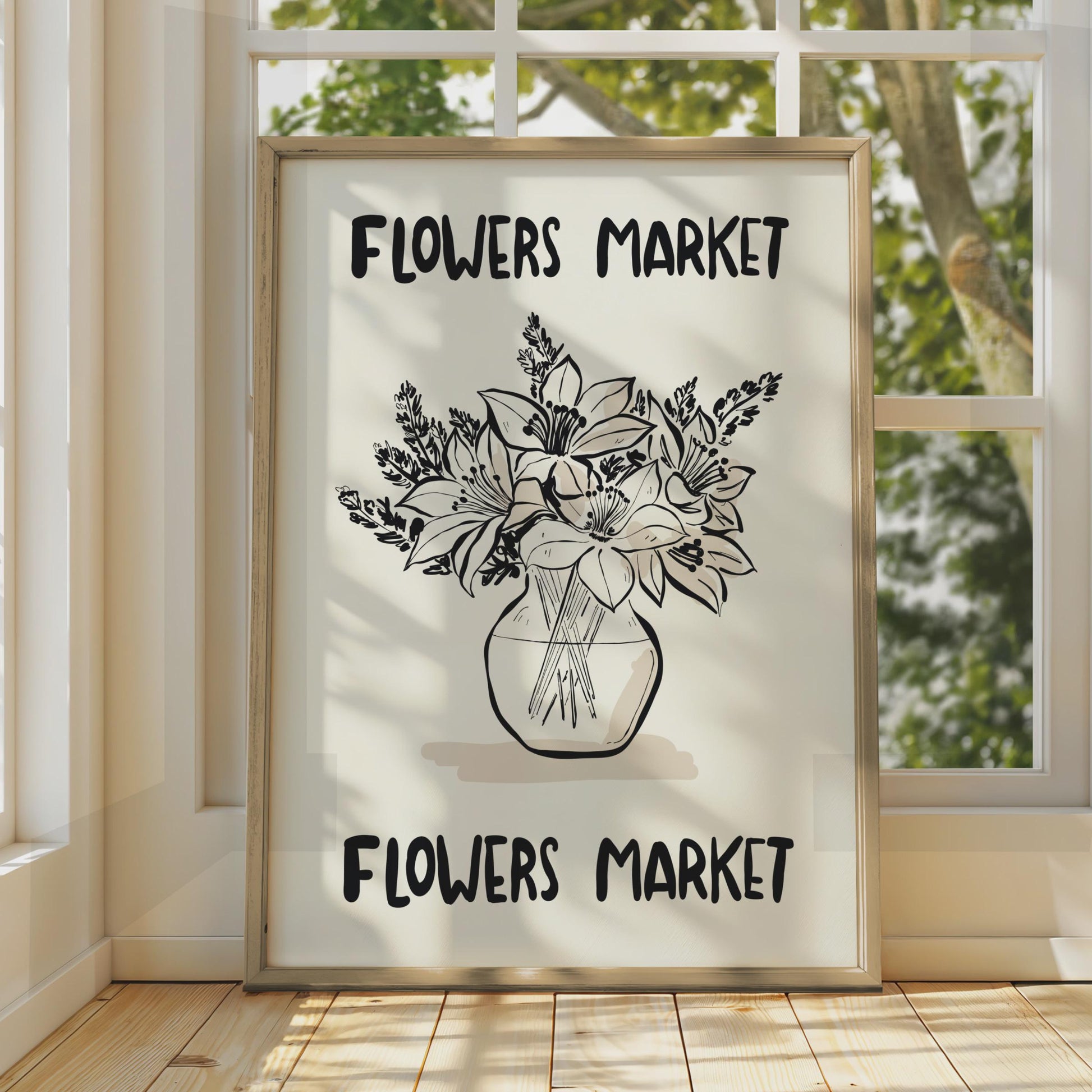 Botanical Flower Market Poster, Floral Art Print, Nature-Inspired Wall Decor, Minimalist Flower wall art print