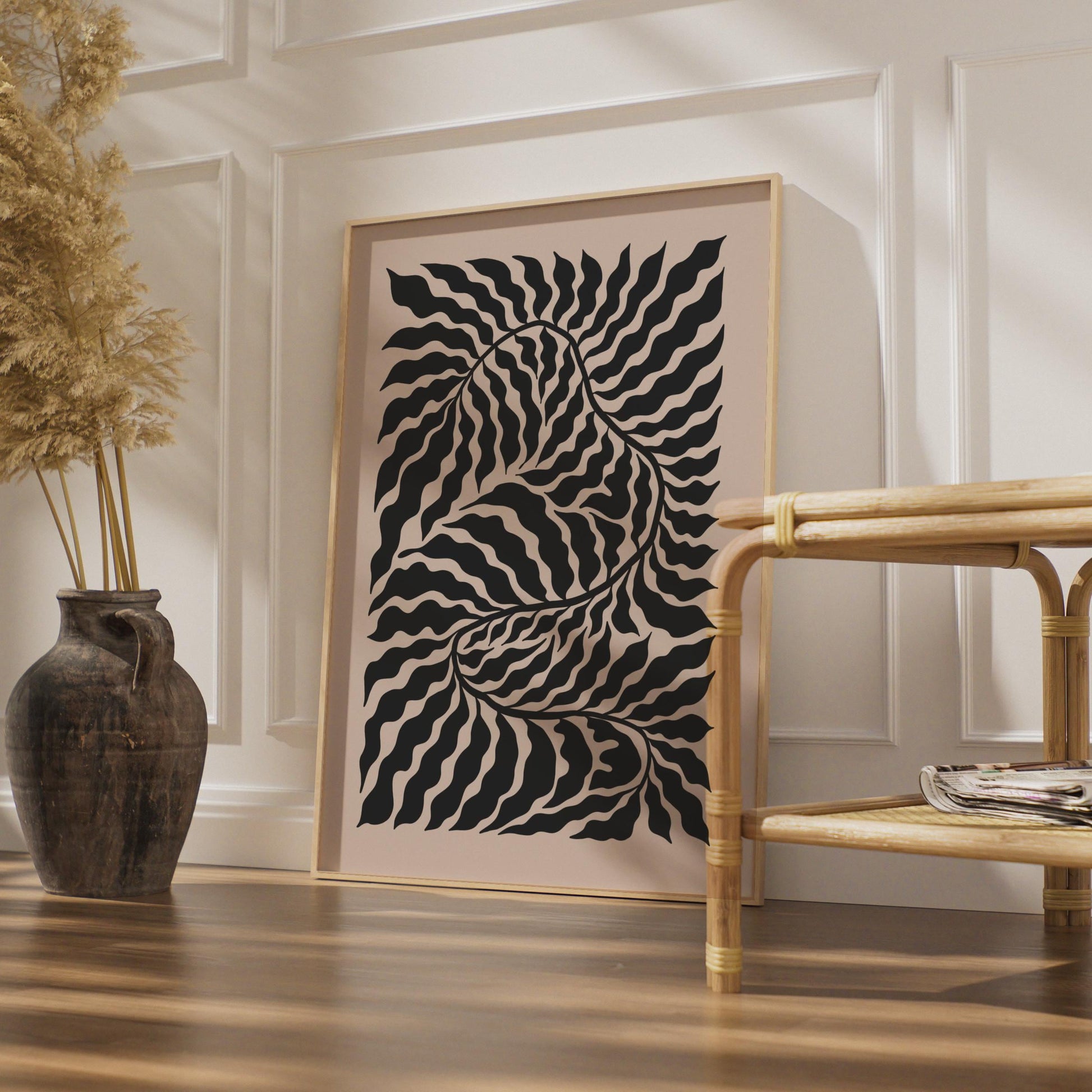 Bold Botanical Leaf Poster, Abstract Black and Beige Wall Art, Minimalist Botanical Decor wall art print