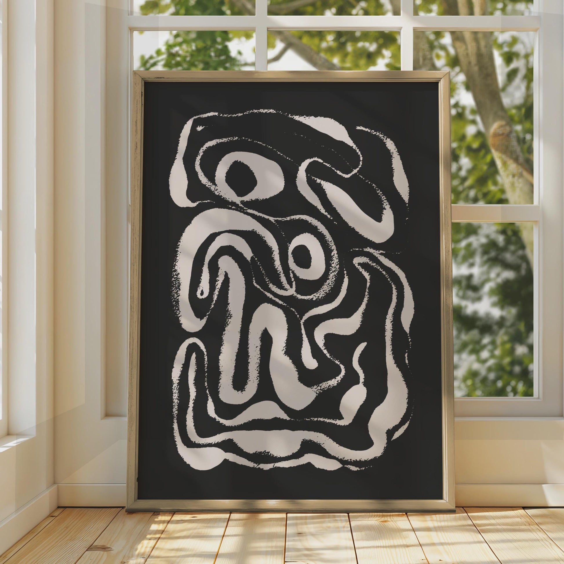 Abstract Organic Line Art Print, Minimalist Black and White Wall Decor, Modern Home Art wall art print