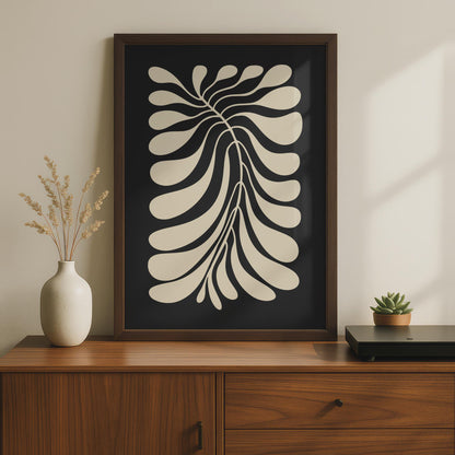 Botanical Leaf Print, Black Cream Minimalist Poster, Nature Wall Art Home Decor wall art print