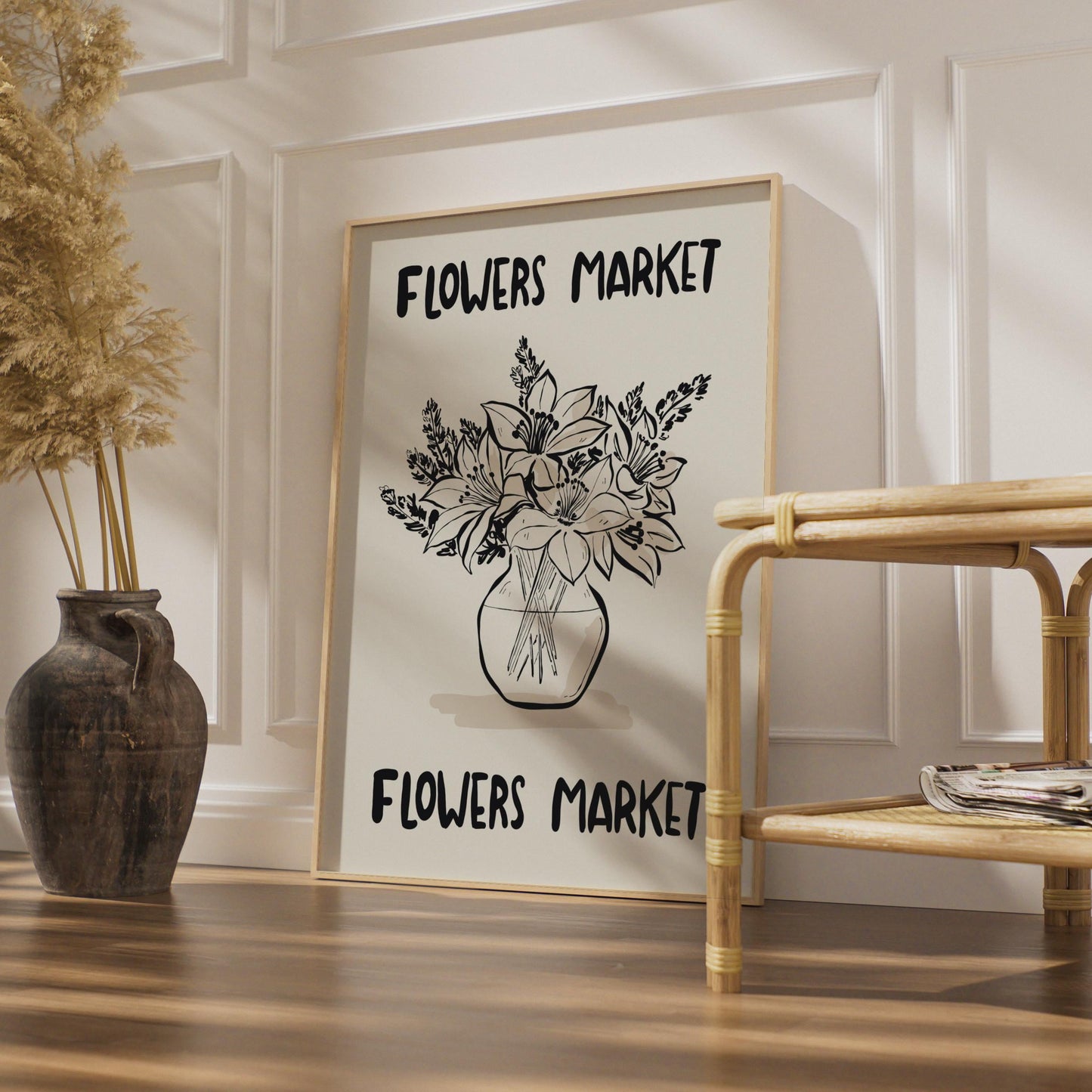 Botanical Flower Market Poster, Floral Art Print, Nature-Inspired Wall Decor, Minimalist Flower wall art print