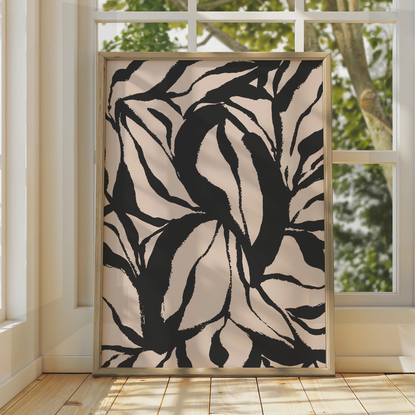 Botanical Leaf Print, Black Pink Abstract Poster, Minimalist Wall Art wall art print