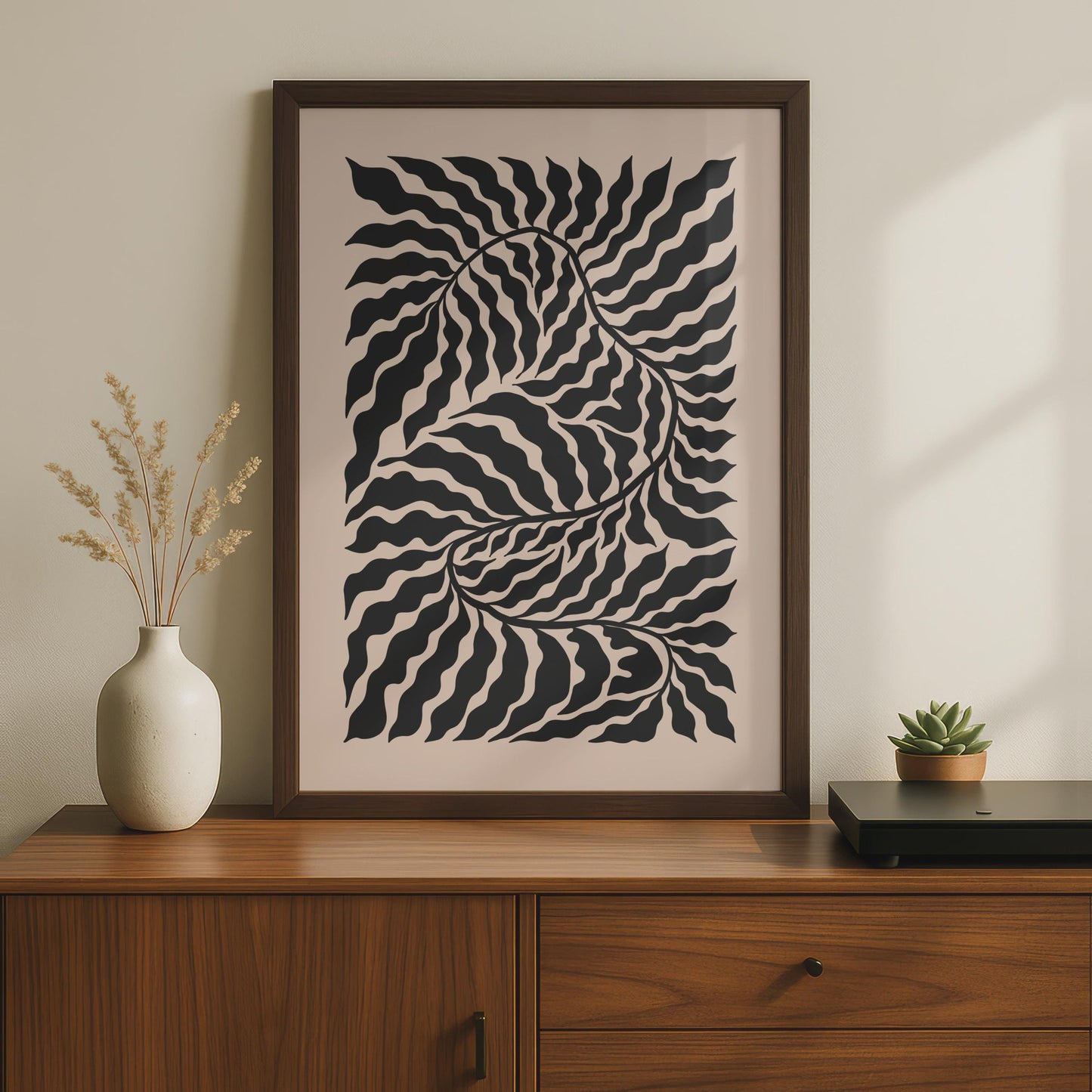 Bold Botanical Leaf Poster, Abstract Black and Beige Wall Art, Minimalist Botanical Decor wall art print