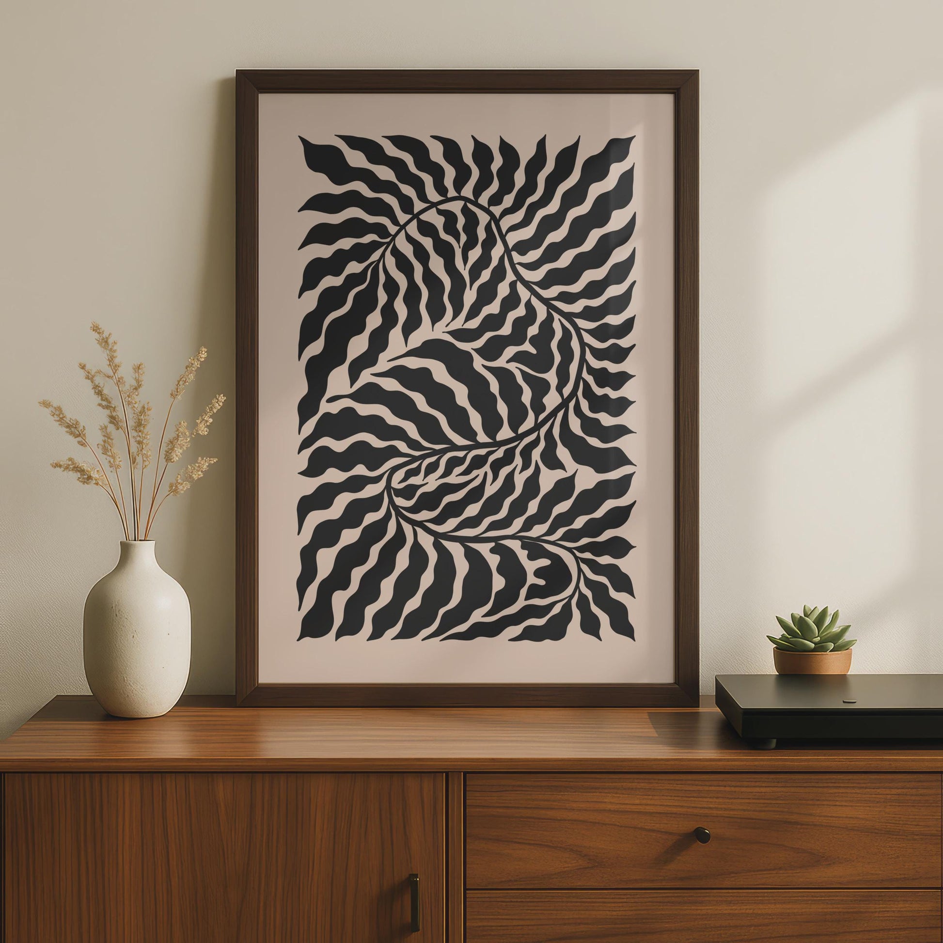 Bold Botanical Leaf Poster, Abstract Black and Beige Wall Art, Minimalist Botanical Decor wall art print