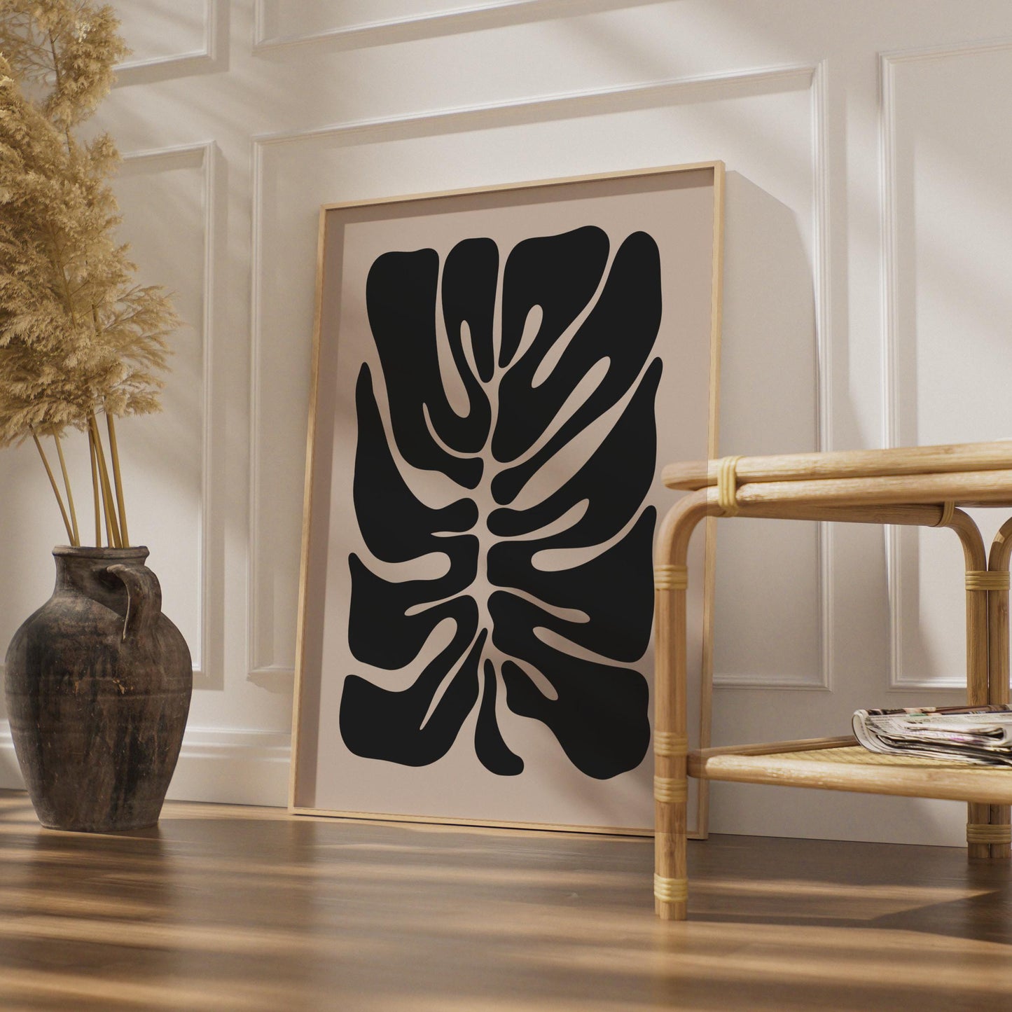Monstera Leaf Print, Modern Abstract Black Botanical Wall Art, Minimalist Home Decor, Nature Poster wall art print