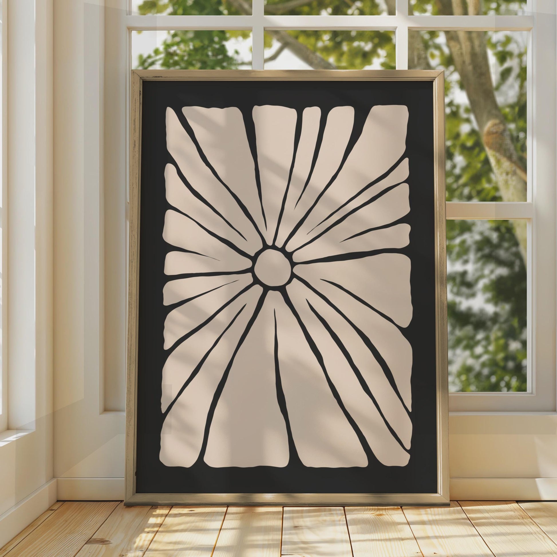 Botanical Flower Print, Minimalist Black Pink Floral Wall Art Poster wall art print