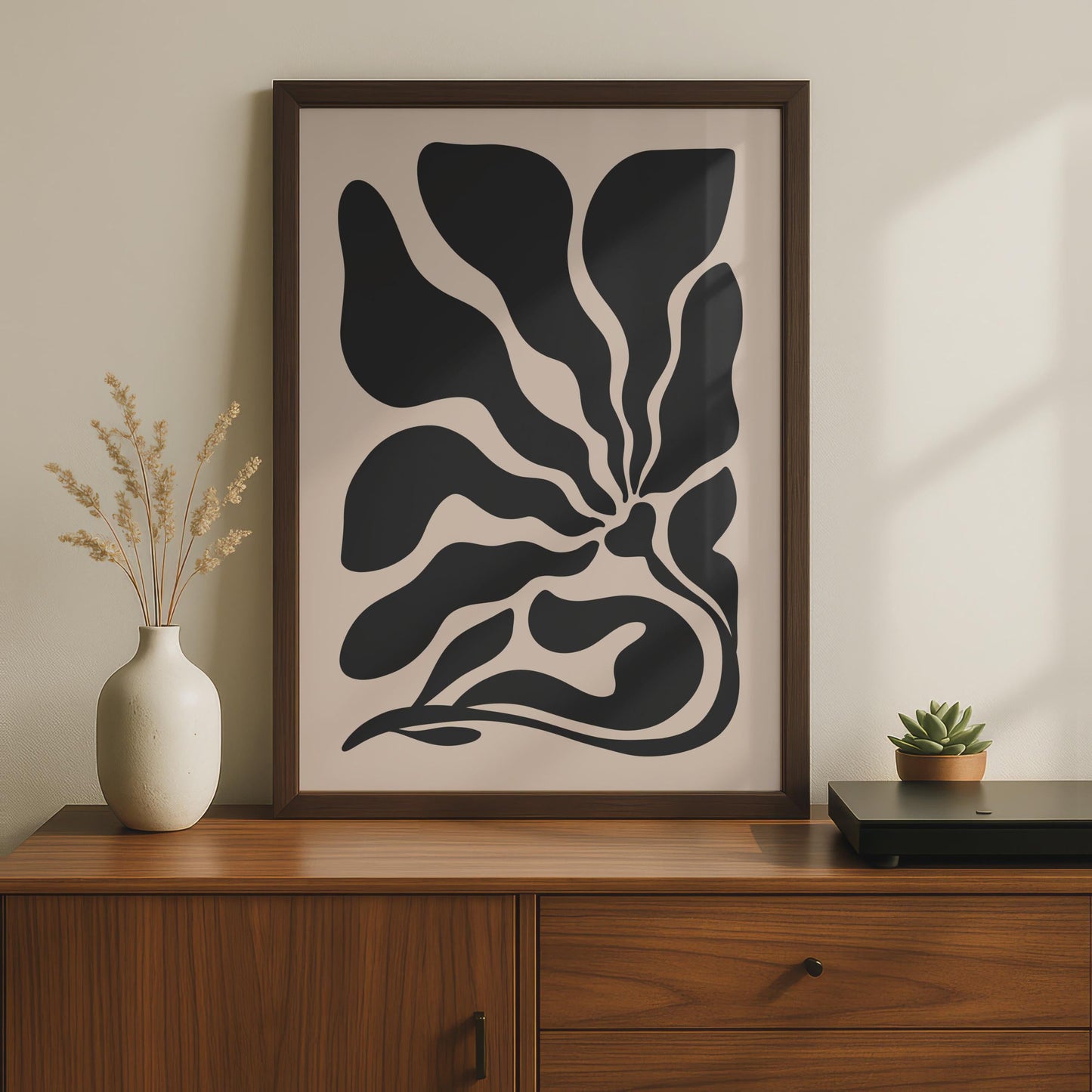 Abstract Botanical Black Flower Poster, Minimalist Art Print for Wall Decor, Modern Floral Artwork wall art print