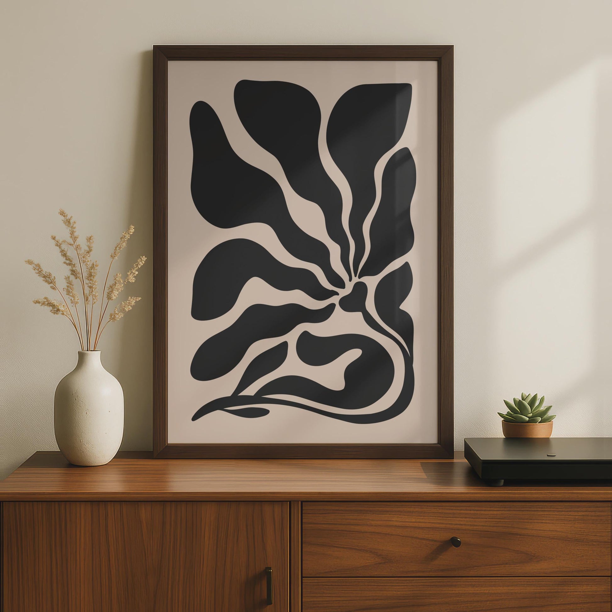 Abstract Botanical Black Flower Poster, Minimalist Art Print for Wall Decor, Modern Floral Artwork wall art print