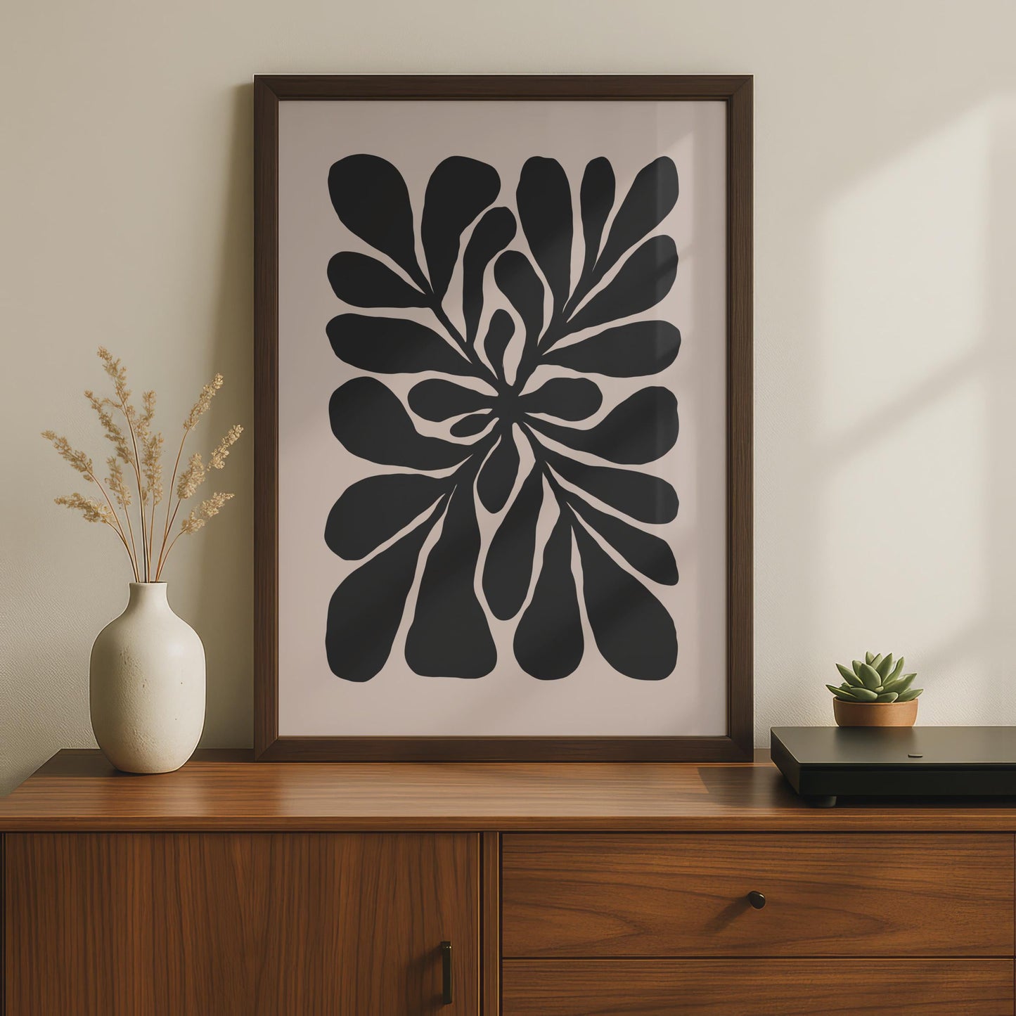 Bold Black Botanical Wall Art, Minimalist Flower Print, Modern Home Decor, Abstract Floral Design wall art print
