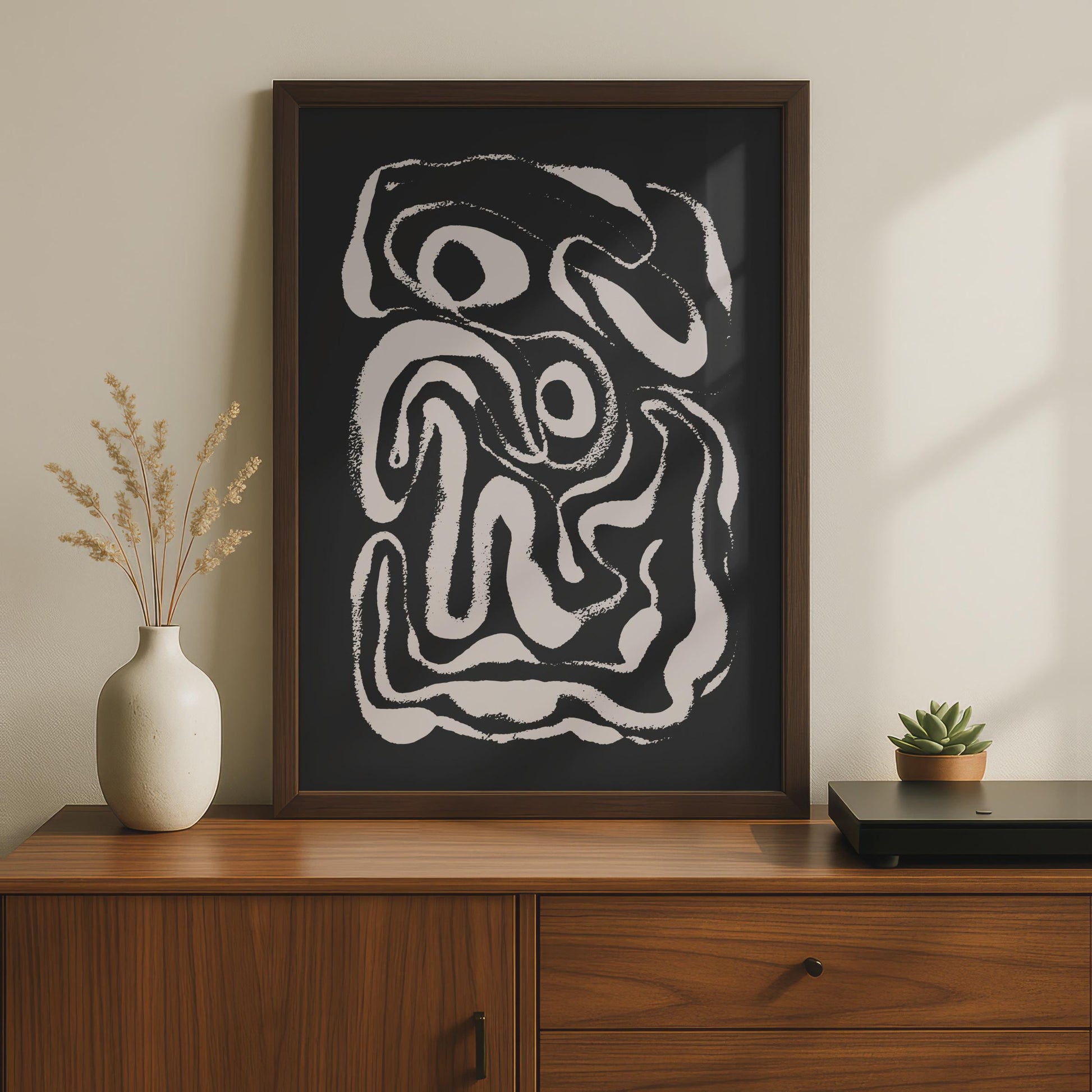 Abstract Organic Line Art Print, Minimalist Black and White Wall Decor, Modern Home Art wall art print