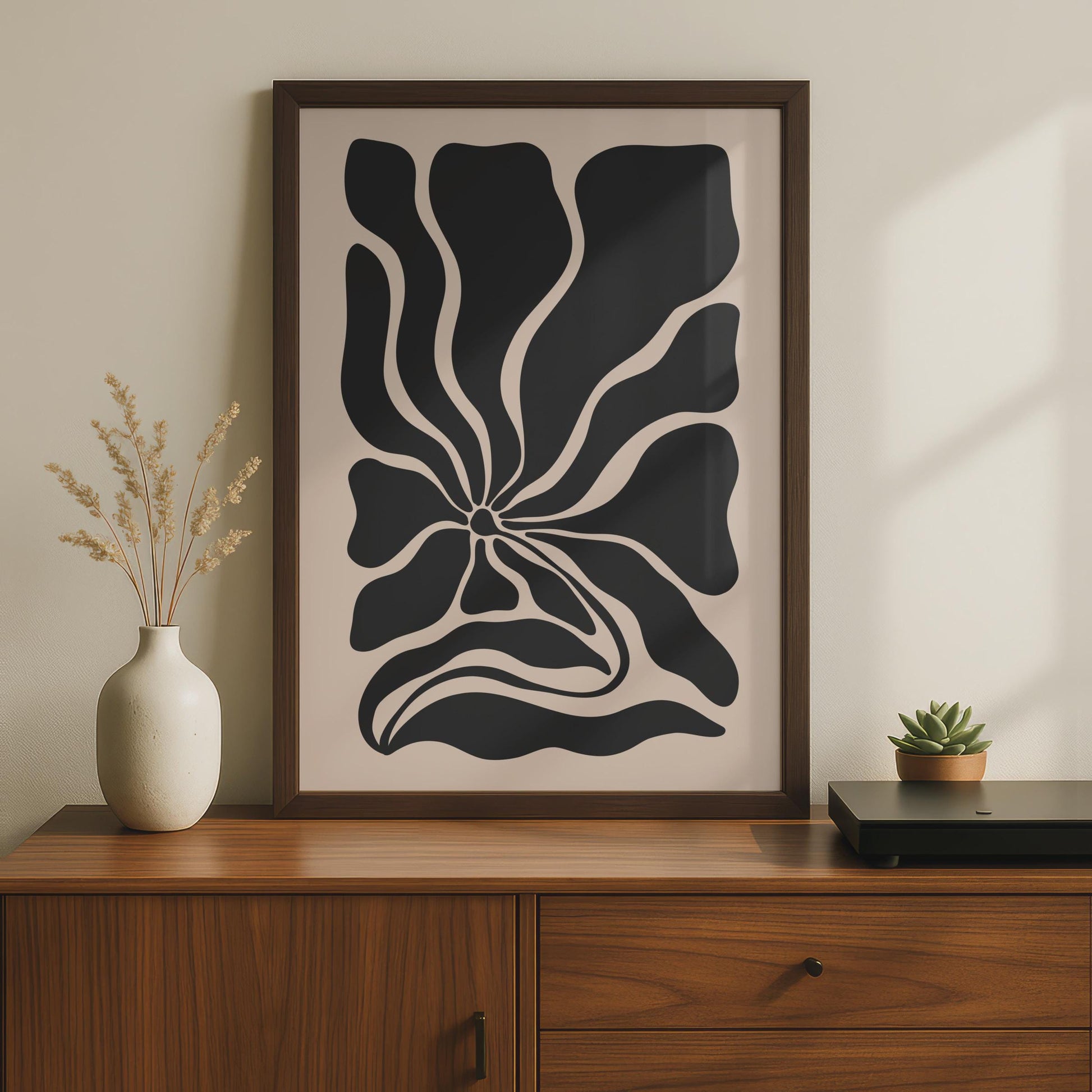 Bold Black Flower Art Print, Minimalist Botanical Poster, Modern Floral Wall Decor wall art print