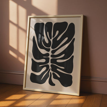 Abstract Monstera Leaf Art Print, Botanical Wall Decor, Black and Beige Tropical Poster wall art print