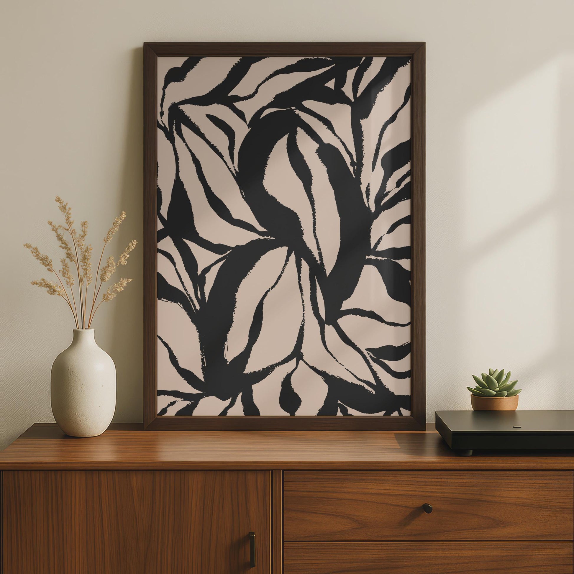 Botanical Leaf Print, Black Pink Abstract Poster, Minimalist Wall Art wall art print