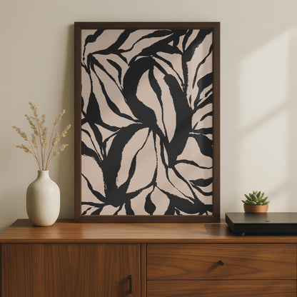 Botanical Leaf Print, Black Pink Abstract Poster, Minimalist Wall Art wall art print