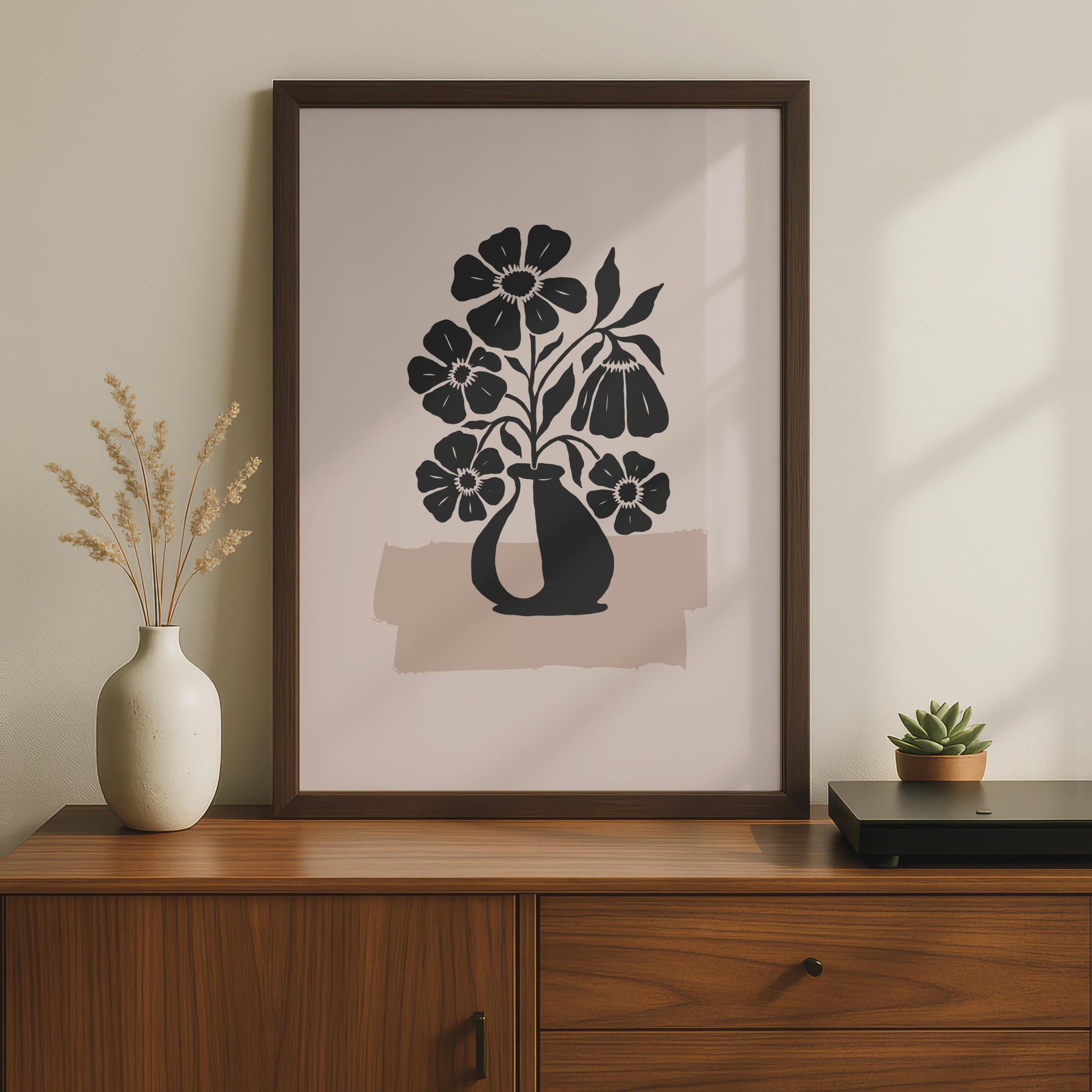 Botanical Flower Art Print, Black Floral Illustration, Minimalist Wall Decor wall art print