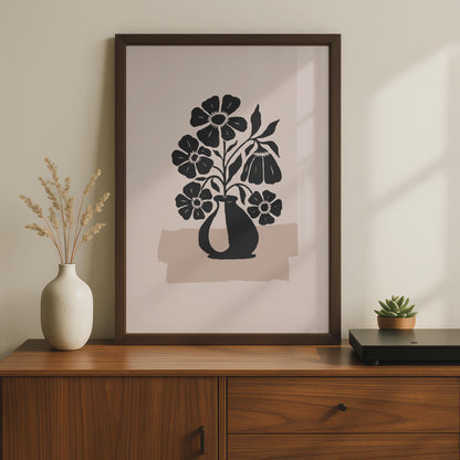 Botanical Flower Art Print, Black Floral Illustration, Minimalist Wall Decor wall art print