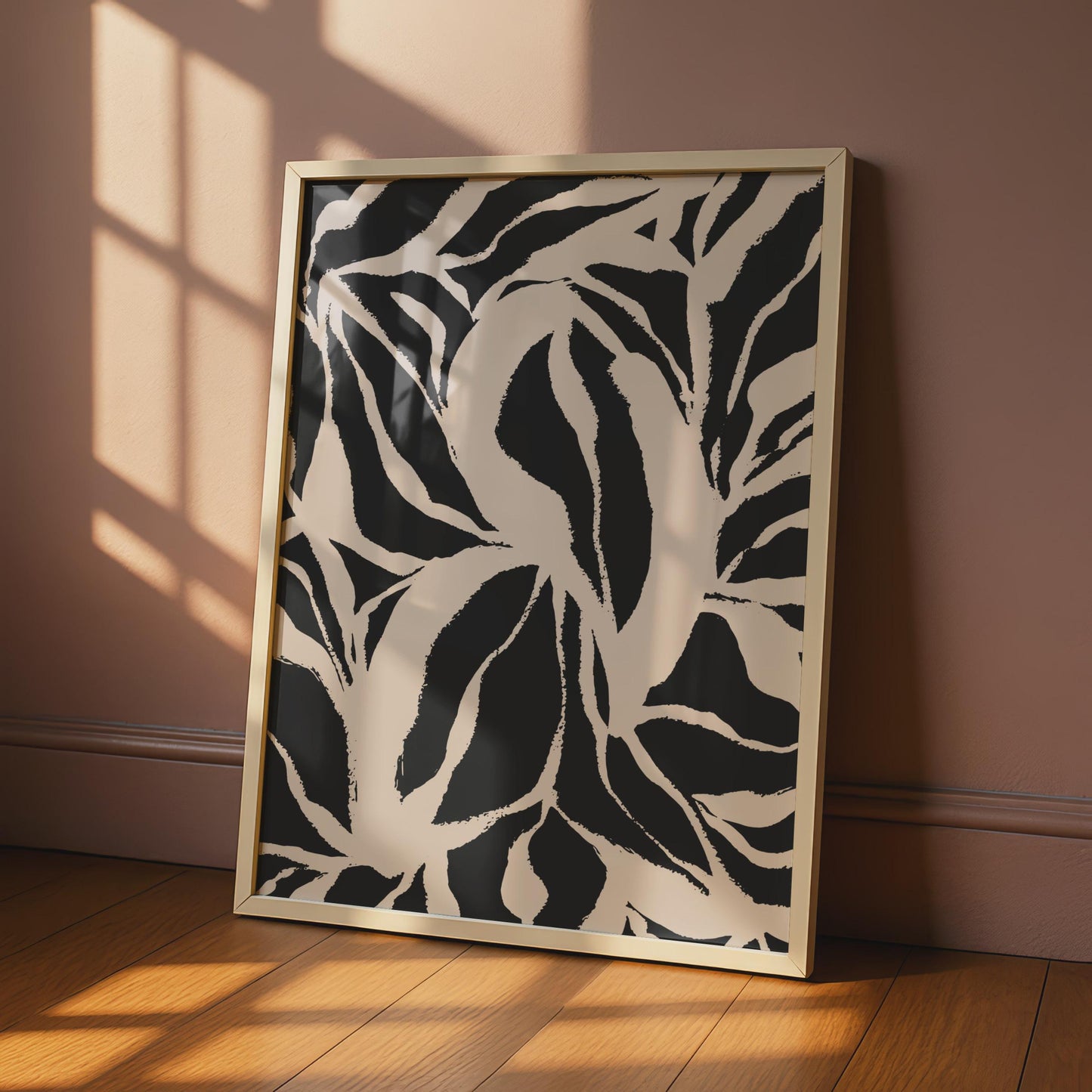 Botanical Leaf Print, Black Blush Abstract Poster, Modern Nature Wall Art wall art print