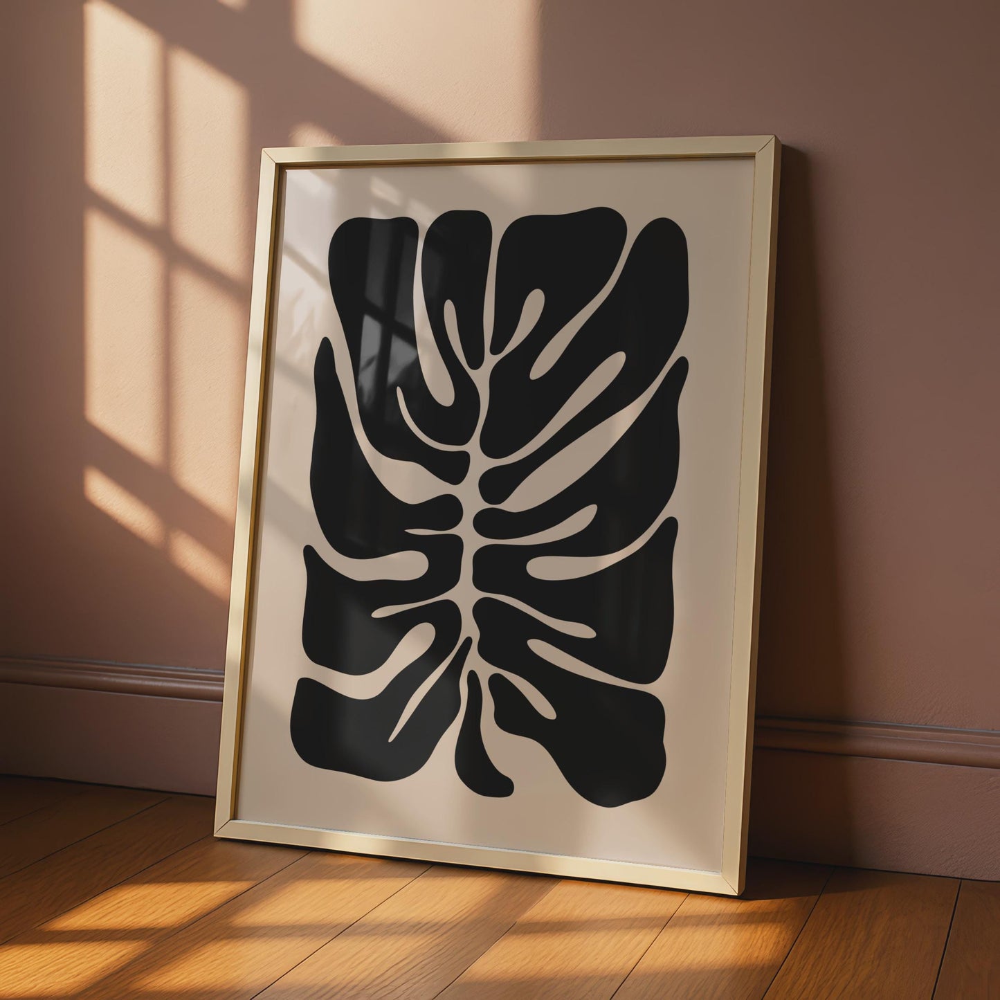 Monstera Leaf Print, Modern Abstract Black Botanical Wall Art, Minimalist Home Decor, Nature Poster wall art print