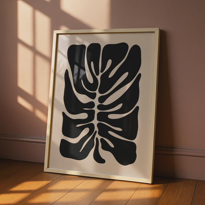 Monstera Leaf Print, Modern Abstract Black Botanical Wall Art, Minimalist Home Decor, Nature Poster wall art print