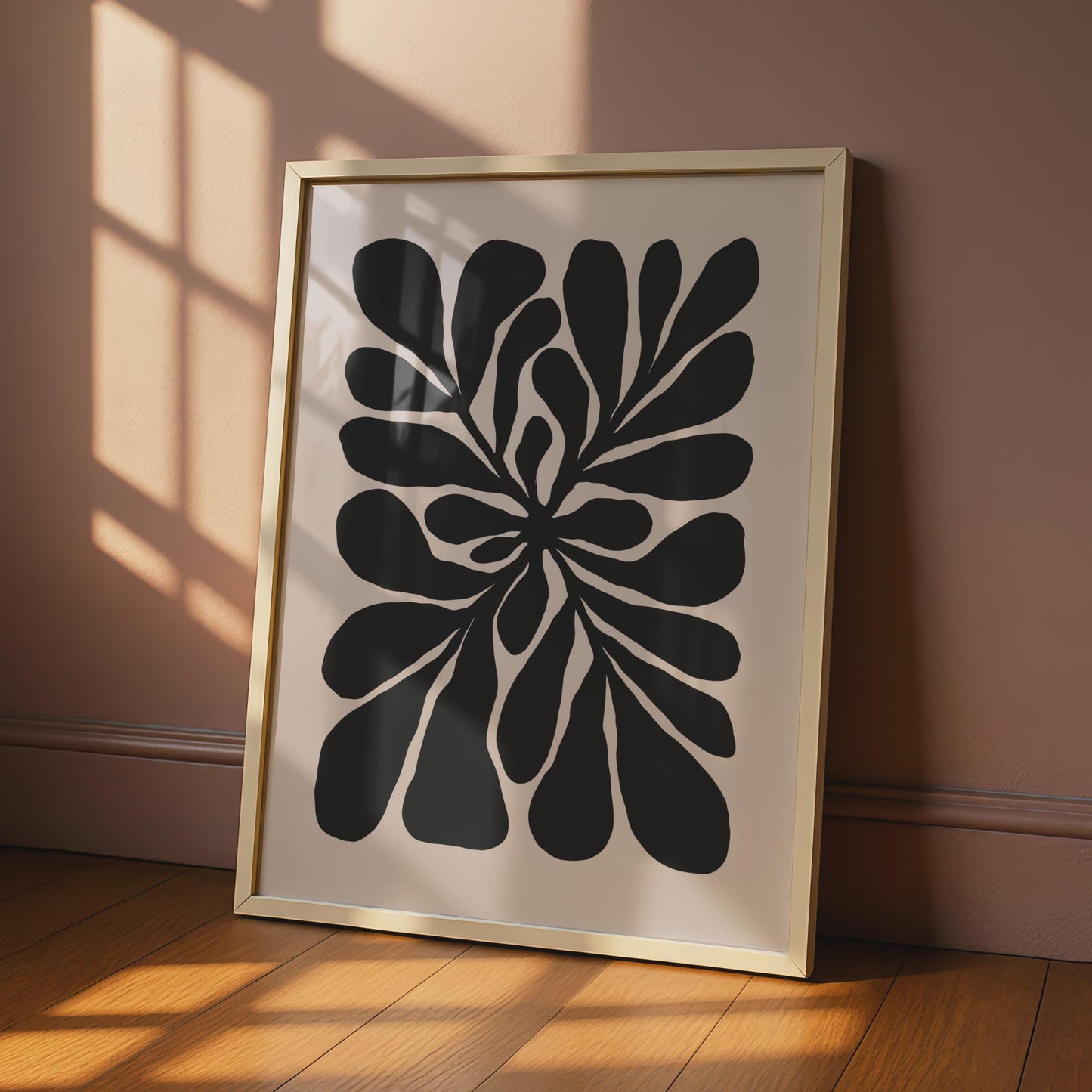 Bold Black Botanical Wall Art, Minimalist Flower Print, Modern Home Decor, Abstract Floral Design wall art print