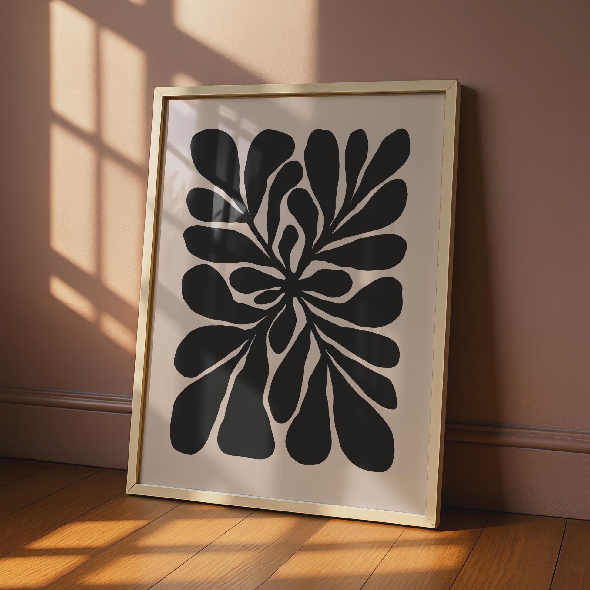 Bold Black Botanical Wall Art, Minimalist Flower Print, Modern Home Decor, Abstract Floral Design wall art print