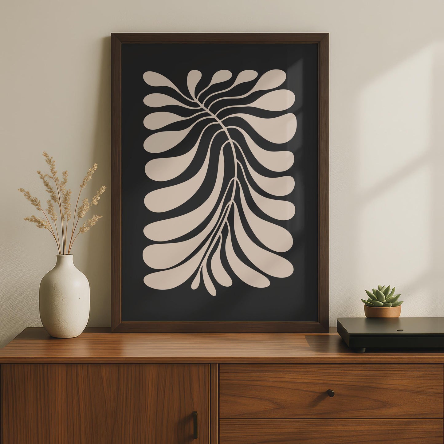 Botanical Leaf Poster, Modern Monochrome Art, Abstract Wall Decor, Minimalist Home Design wall art print