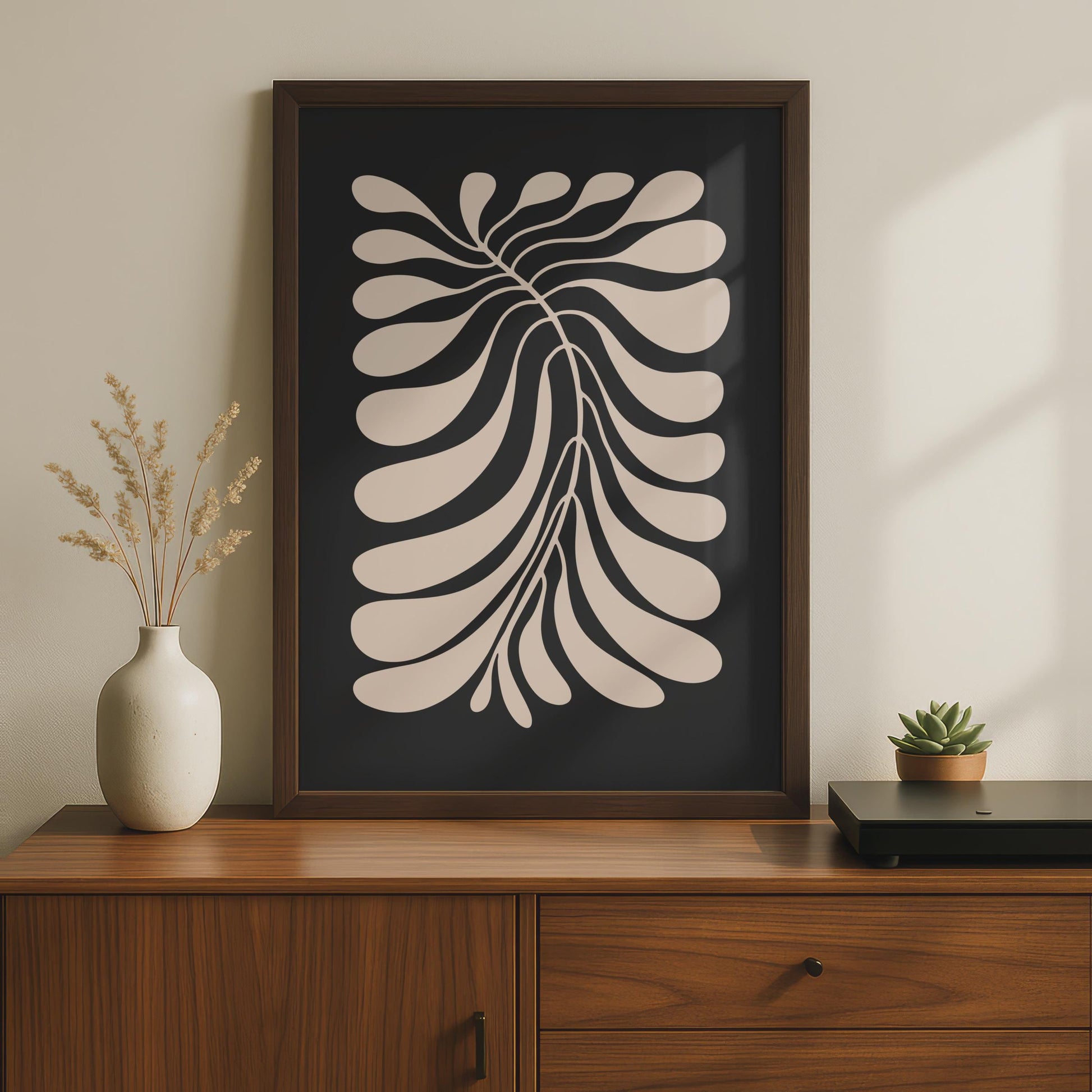 Botanical Leaf Poster, Modern Monochrome Art, Abstract Wall Decor, Minimalist Home Design wall art print