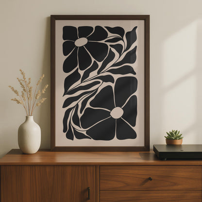 Botanical Flower Print, Black and Beige Floral Poster, Modern Wall Art for Home Decor wall art print