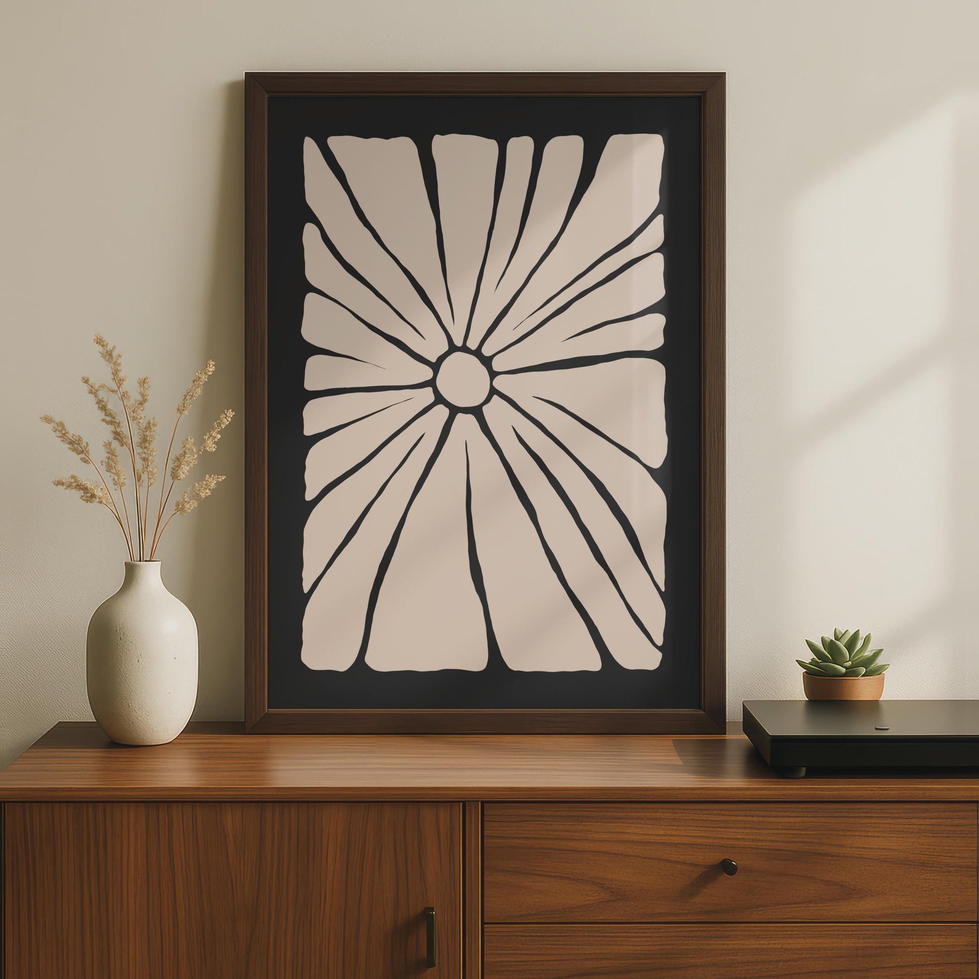 Botanical Flower Print, Minimalist Black Pink Floral Wall Art Poster wall art print