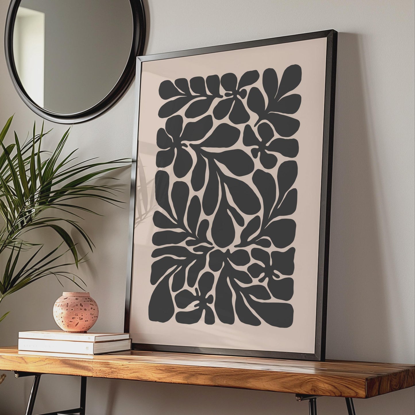 Botanical Flower Poster, Black Floral Art Print, Minimalist Wall Decor, Nature-Inspired Home Artwork wall art print