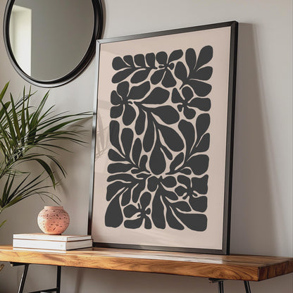 Botanical Flower Poster, Black Floral Art Print, Minimalist Wall Decor, Nature-Inspired Home Artwork wall art print