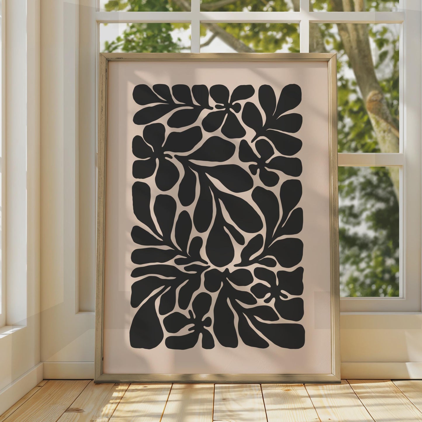 Botanical Flower Poster, Black Floral Art Print, Minimalist Wall Decor, Nature-Inspired Home Artwork wall art print