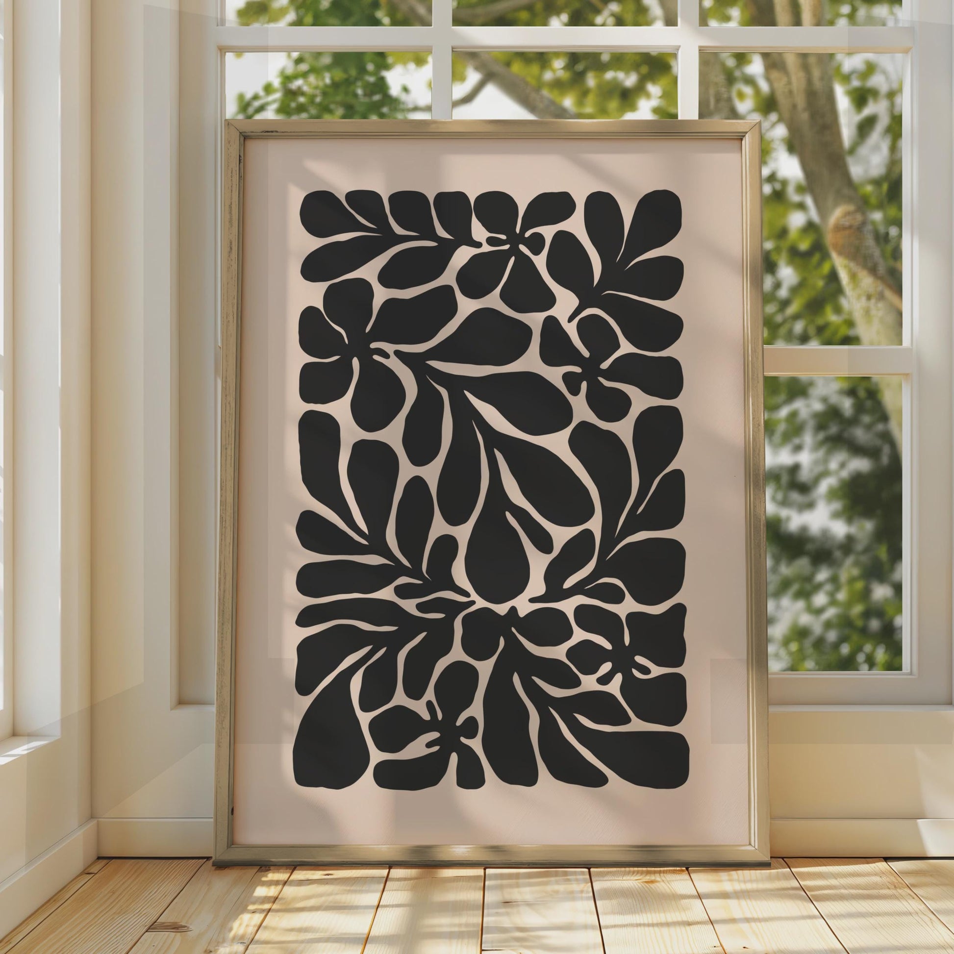 Botanical Flower Poster, Black Floral Art Print, Minimalist Wall Decor, Nature-Inspired Home Artwork wall art print