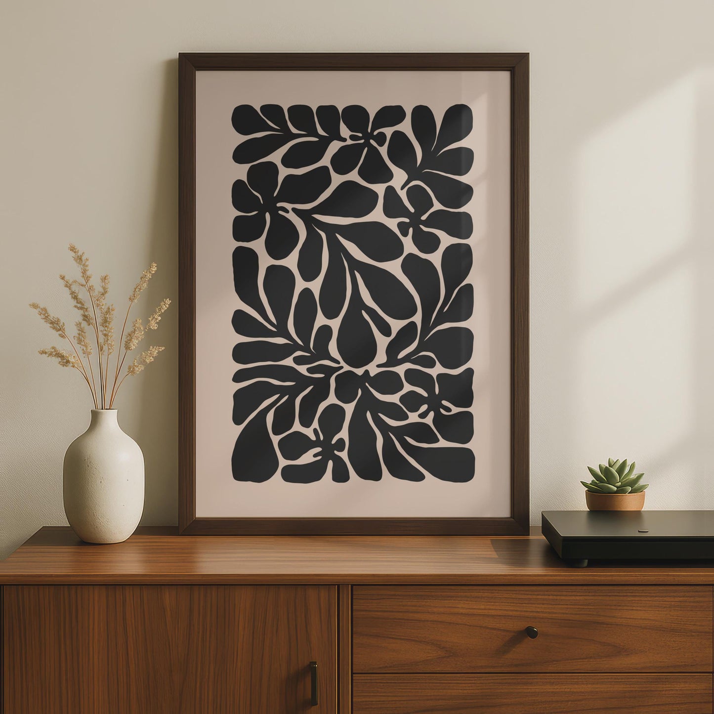 Botanical Flower Poster, Black Floral Art Print, Minimalist Wall Decor, Nature-Inspired Home Artwork wall art print