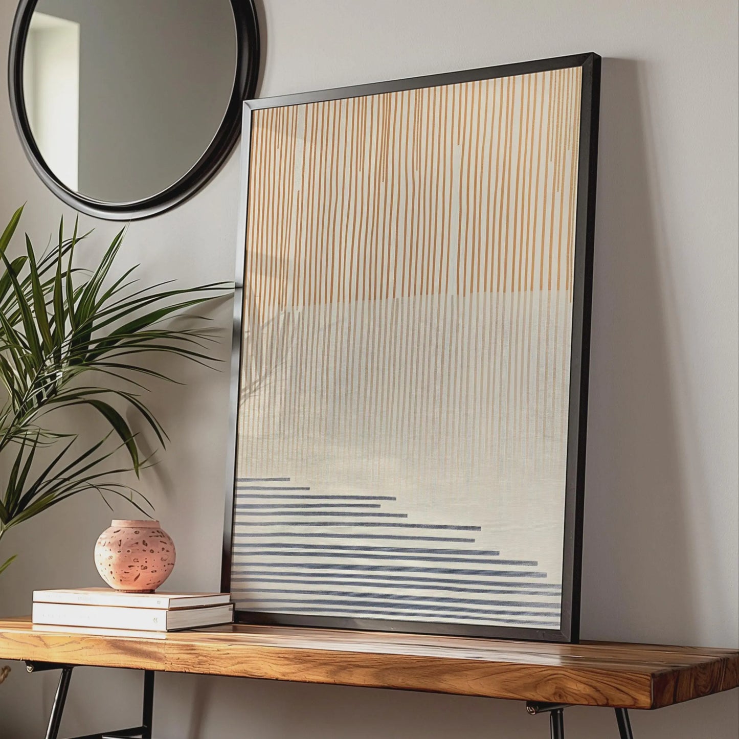 Boho Abstract Line Art Print, Terracotta Navy Stripe Poster, Minimalist Wall Art wall art print